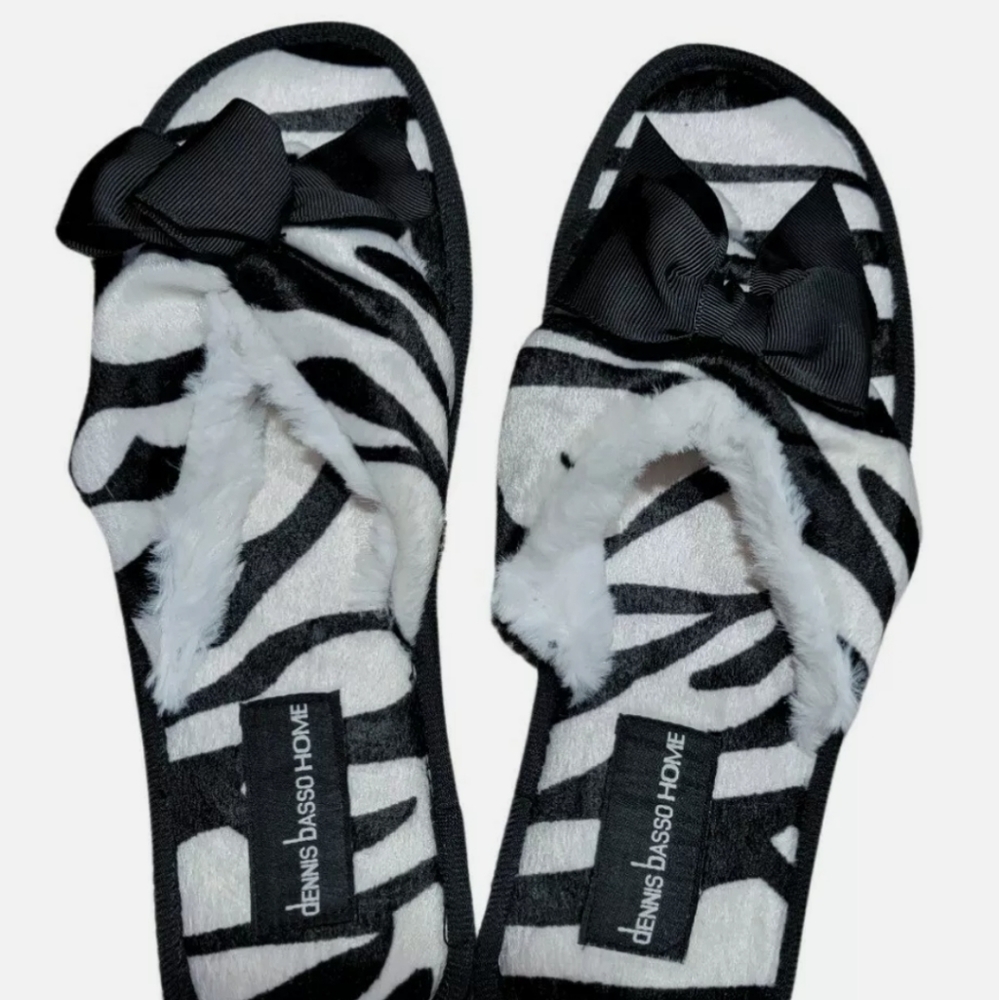 Dennis basso faux fur animal print slippers